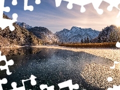 GĂłry, Drzewa, Austria, Drewniana, Promienie sĹoĹca,