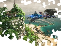 PostaÄ, Gra, Ocean, Aloy, RoĹliny, Plakat, Cyber-ptak, Burning Shores, Horizon Forbidden West, WieĹźa, Wyspa