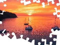 Morze, Wyspa, ĹťaglĂłwki, Koh Kood Island, Tajlandia, ZachĂłd sĹoĹca, WybrzeĹźe