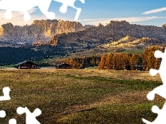 Dolomity, PĹaskowyĹź, Domy, Seiser Alm, JesieĹ, GĂ