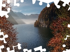 Jezioro, Konigssee, Niemcy, Drzewa, Bawaria, GĂłry, JesieÄ