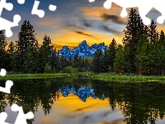 ZachĂłd sĹoĹca, GĂłry, Rzeka, Wyoming, Snake River