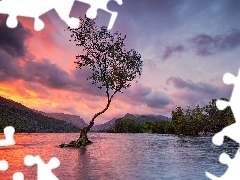 Llyn Padarn, Snowdonia, Chmury, GĂłry, ZachĂłd sĹoĹ