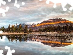 Rzeka Hemsil, Drzewa, Niebo, GĂłry, Odbicie, Hemsedal, Nor