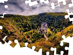 Las, JesieĹ, Niemcy, Chmury, Nadrenia Palatynat, Drzewa, 