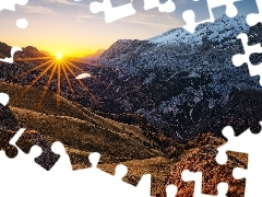 Dolomity, WĹochy, Promienie sĹoĹca, JesieĹ, Marmolada, GĂłry
