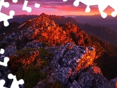 GĂłry, SkaĹy, Tasmania, Szczyty, ZachĂłd sĹoĹca