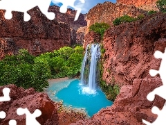 Drzewa, Havasu Falls, Arizona, SkaĹy, Wodospad, Park Narodowy Wielkiego Kanionu, Stany Zjednoczone