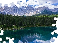 Las, GĂłry, Jezioro, Chmury, Drzewa, Dolomity
