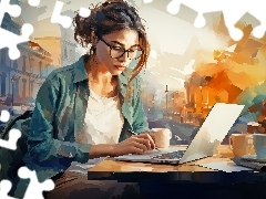 Grafika, Kobieta, Laptop