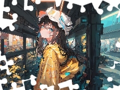 Czapka, Dziewczyna, Farba, Anime, Plecak, Spojrzenie