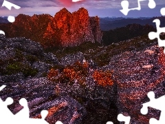 Szczyty, GĂłry, Australia, Krzewy, Tasmania, SkaĹy, WschĂłd sĹoĹca, Arthur Range