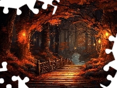 ĹwiatĹa, Park, Most, 2D, Drzewa, WieczĂłr