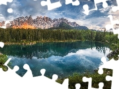Alpy, Jezioro, Las, Dolomity, Chmury, WĹochy, PoĹudnio