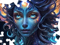 Oczy, Fantasy, Twarz, Niebieskie, Dziewczyna