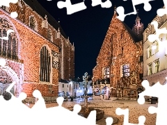 Domy, KrakĂłw, Fontanna, Kamienice, Polska, KoĹciĂłĹ