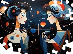 Grafika, Rozmowa, Herbata, Kobiety