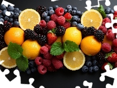 Pomarańcze, Owoce, Jagody, Jeżyny, Mięty, Grafika, Maliny