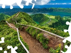 Lagoa Rasa, Szlak, Kaldera, Azory, Góry, Droga, Miradouro da Boca do Inferno, Portugalia, Wyspa Sao Miguel, Jezioro