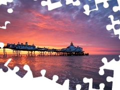 Kawiarnia, Restauracja, Anglia, Morze, Eastbourne, Eastbourne Pier, Molo, Zachód słońca
