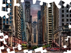 Wieżowce, Chicago, Ulica, Miasto, Stany Zjednoczone, Domy, Samochody