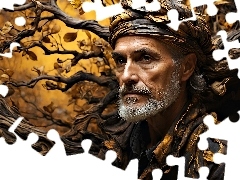 Broda, Mężczyzna, Konar, Drzewo, Turban, Twarz