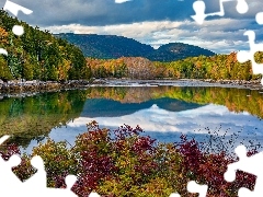 Stan Maine, Stany Zjednoczone, Park Narodowy Acadia, Jezioro, Góry, Bubble Mountains, Lasy, Roślinność, Jordan Pond