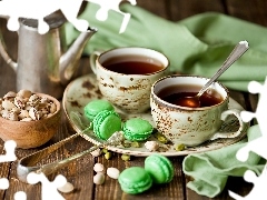 Pistacje, Ciasteczka, Filiżanki, Herbata