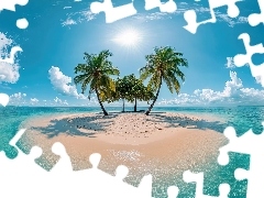 Plaża, Chmury, Wyspa, Palmy, Morze