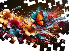 Motyl, Farby, Kwiaty, Kolorowe, Grafika