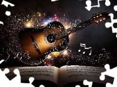 Muzyka, Grafika, Nuty, Światło, Gitara