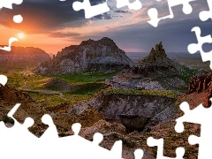 Skały, Kazachstan, Dolina Zamków, Zachód słońca, Airakty, Manggystau