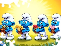 Kwiaty, Grafika, Smerfy, Koszyczki, Cztery