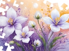 Grafika, Biało-fioletowe, Kwiaty