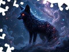 Drapieżne, Chmury 3D, Wilk, Wektorowa, 2D, Światełka, Zwi