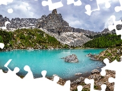 Dolomity, Prowincja Belluno, Jezioro Sorapis, Góry, Włochy
