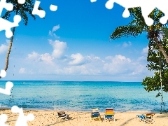 Hustawki, Leżaki, Plaża, Palmy, Morze