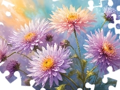 Liliowe, Kwiaty, Grafika AI, Astry