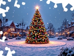 Boże Narodzenie, Domy, Grafika AI, Choinka