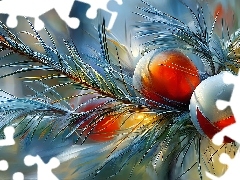 Boże Narodzenie, Gałązki, Grafika AI, Bombki