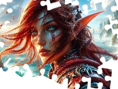 Włosy, Dziewczyna, Fantasy, Grafika AI, Rude, Elfka