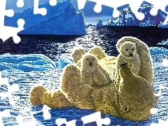 Misie, Małe, Mama, Śnieg, Miś