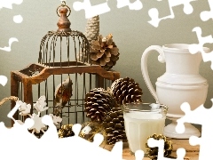 Świąteczna, Gwiazdka, Bombka, Klatka, Dekoracja, Ptaszek, 