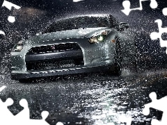 Noc, Nissan GTR, Deszcz