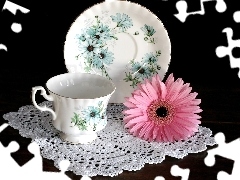 Różowa, Gerbera, Porcelana