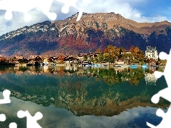 Góry, Jeziorem, Domy, Szwajcaria, Nad