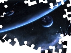 Kosmos, Ręka, Statek, Planety