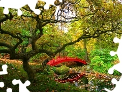 Rzeka, Park, Czerwony, Mostek