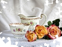 Dzbanek, Filiżanka, Róże, Porcelanowa