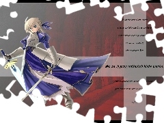 suknia, dziewczyna, miecz, Fate Stay Night, zbroja, krzyż